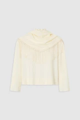 Front product shot of the Oroton Scarf Detail Top in Soft Cream and 96% viscose and 4% spandex blend fabric for Women .
