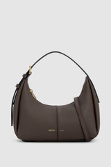 Front product shot of the Oroton Dorit Mini Hobo in Coffee Bean and Premium pebble leather for Women .