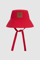 Front product shot of the Oroton Nell Bucket Hat in Market Red and 100% cotton canvas fabric for Women .