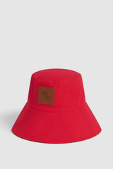 Front product shot of the Oroton Nell Bucket Hat in Market Red and 100% cotton canvas fabric for Women .