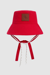 Detail product shot of the Oroton Nell Bucket Hat in Market Red and 100% cotton canvas fabric for Women .