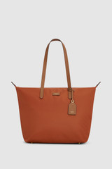 Front product shot of the Oroton Lilly Nylon Light Weight Tote Bag in Chilli/Cognac and Nylon material for Women .