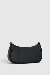 Back product shot of the Oroton Eve Crackle Mini Baguette in Black and Premium crackle leather for Women .