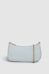Front product shot of the Oroton Eve Crackle Mini Baguette in Mist and Premium crackle leather for Women .