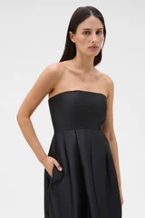 Profile view of model wearing the Oroton Bodice Detail Gown in Black and 85% polyester and 15% silk blend fabric for Women .