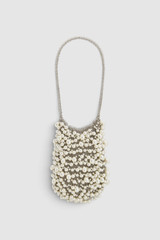 Front product shot of the Oroton Vera Luxe Bead Bag in Pearl/Silver and 18k worn gold mesh body for Women .
