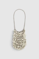 Front product shot of the Oroton Vera Luxe Bead Bag in Pearl/Silver and 18k worn gold mesh body for Women .
