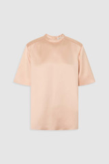 Front product shot of the Oroton Double Satin Tee in Peach and 100% viscose fabric for Women .