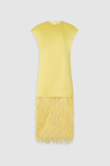 Front product shot of the Oroton Feather Jacquard Sheath Dress in Butter and 100% polyester fabric for Women .
