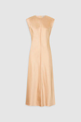 Front product shot of the Oroton Double Satin Sheath Dress in Peach and 100% viscose fabric for Women .