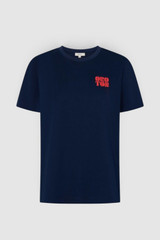 Front product shot of the Oroton Maggie Graphic Tee in North Sea and 100% cotton single jersey fabric for Women .
