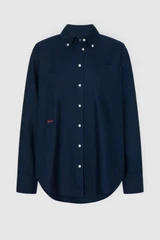 Front product shot of the Oroton Oxford Shirt in North Sea and 100% cotton fabric for Women .