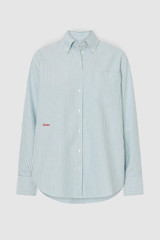 Front product shot of the Oroton Oxford Stripe Shirt in Ivy Green and 100% cotton fabric for Women .