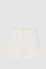 Front product shot of the Oroton Flat Front Carpenter Short in Antique White and 100% cotton fabric for Women .