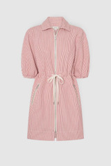 Front product shot of the Oroton Railroad Drill Dress in Robbin Red and 100% cotton fabric for Women .
