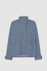 Front product shot of the Oroton Washed Weekend Stripe Parka in Dark Navy and 100% cotton fabric for Women .
