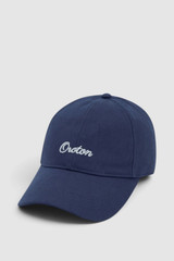 Front product shot of the Oroton Oroton Script Cap in North Sea and 100% cotton canvas fabric for Women .