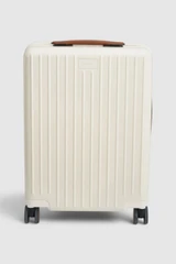 Front product shot of the Oroton Jet Carry On Roller Case in Warm White and Durable polycarbonate shell for Women .