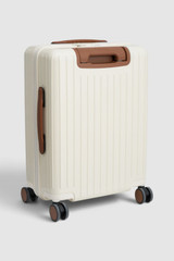 Back product shot of the Oroton Jet Carry On Roller Case in Warm White and Durable polycarbonate shell for Women .