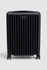 Front product shot of the Oroton Jet Carry On Roller Case in Black and Durable polycarbonate shell for Women .