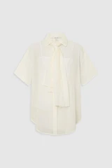 Front product shot of the Oroton Scarf Detail Top in Antique White and 100% cotton voile fabric for Women .