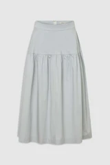 Front product shot of the Oroton Basque Detail Skirt in Pale Frost and 98% cotton and 2% spandex blend fabric for Women .