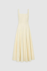 Front product shot of the Oroton Panelled Day Dress in Pale Lemon and 98% cotton and 2% Spandex blend fabric for Women .