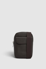 Front product shot of the Oroton Oscar Pebble Crossbody in Dark Chocolate and Premium pebble leather for Men .