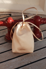 Detail product shot of the Oroton Maple Satin Mini Bag in Peach and Satin fabric material for Women .