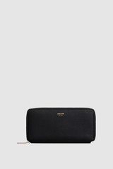 Front product shot of the Oroton Margot Medium Zip Around Wallet in Black and Pebble leather for Women .