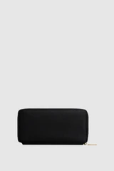 Back product shot of the Oroton Margot Medium Zip Around Wallet in Black and Pebble leather for Women .