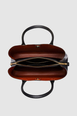 Internal product shot of the Oroton Muse Three Pocket Day Bag in Black and Premium saffiano and split calf leather for Women .