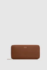 Front product shot of the Oroton Margot Medium Zip Around Wallet in Whiskey and Pebble leather for Women .