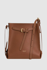 Front product shot of the Oroton Margot Mini Bucket Bag in Whiskey and Pebble leather for Women .