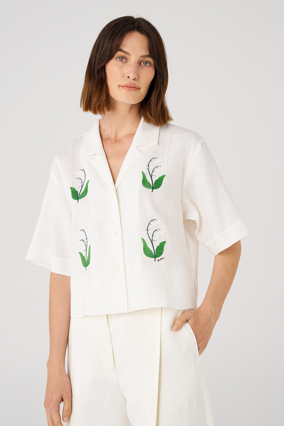 Lily Embroidered Shirt - White | Oroton
