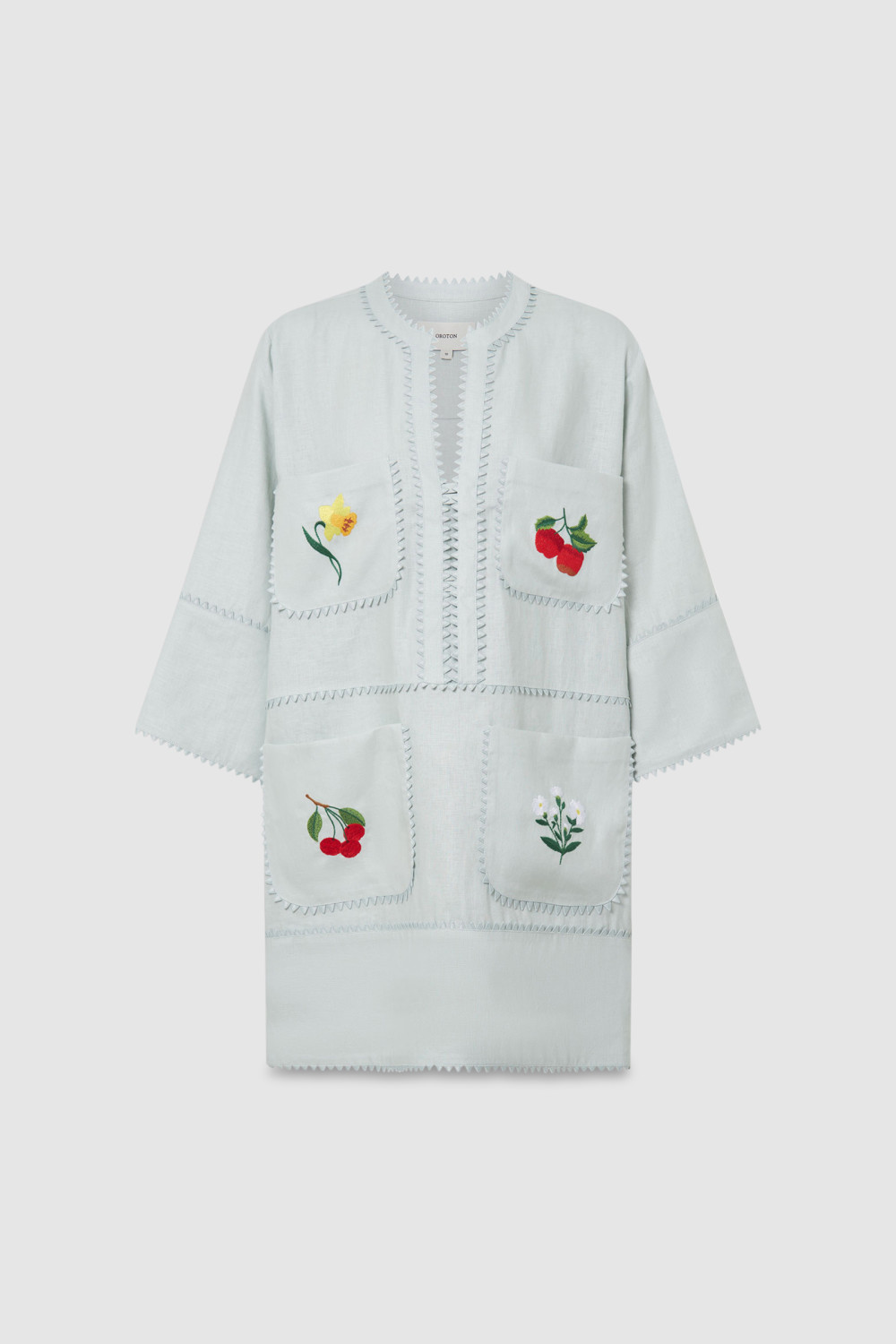 Embroidered Tunic Dress - Eau De Nil | Oroton