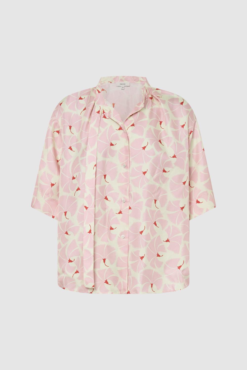 Fan Flower Tie Neck Blouse - Peony | Oroton