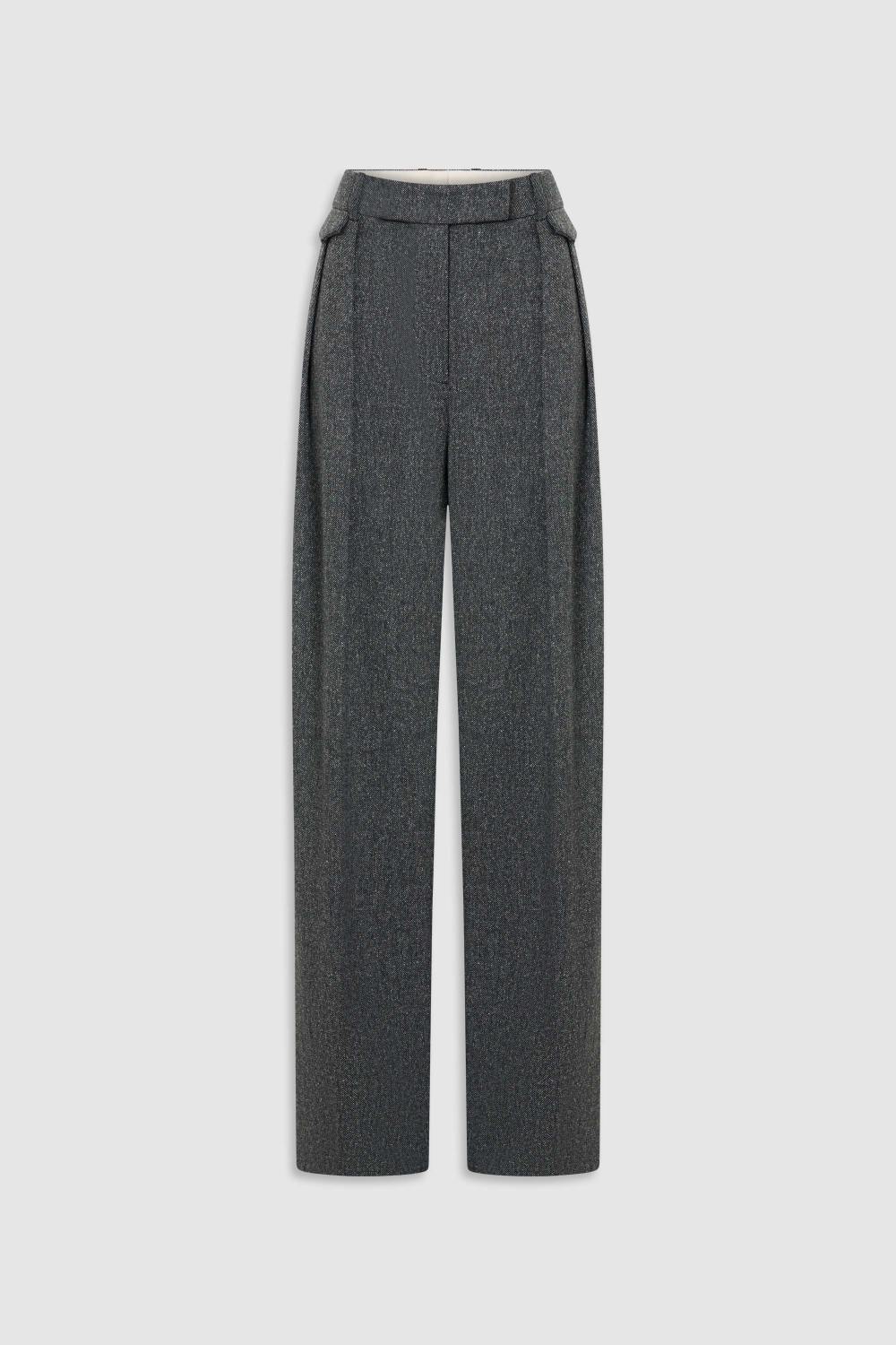 TWEED PLEAT PANT - CHARCOAL TWEED | Oroton