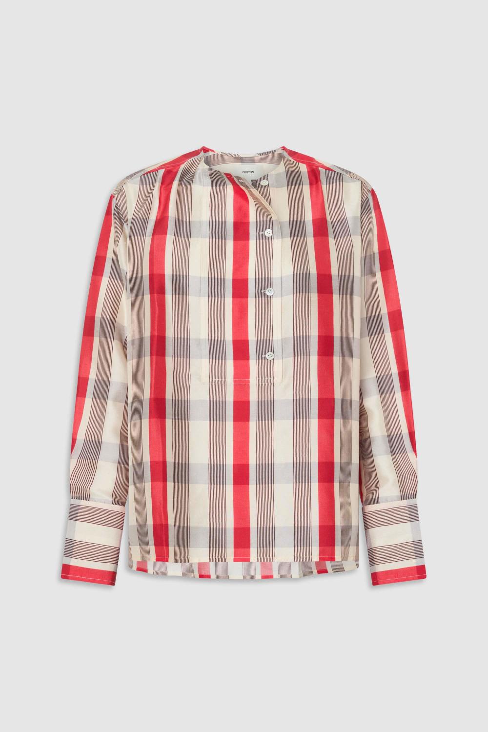 SHADOW CHECK LS SHIRT - MARKET RED | Oroton