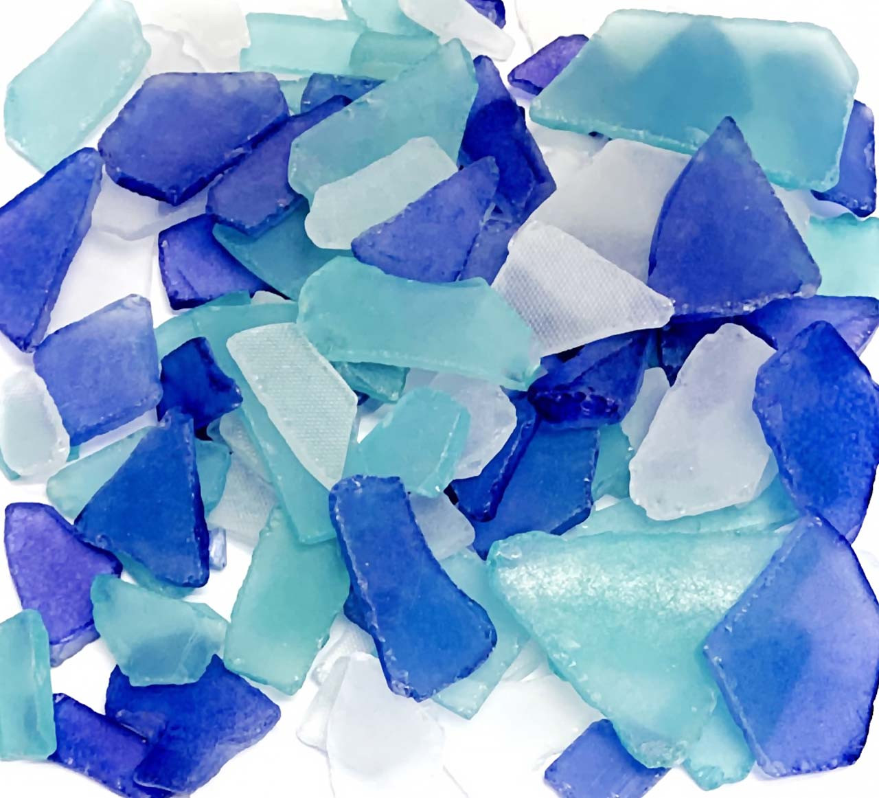  Sea Glass for Crafts Tumbled Decor Bulk Seaglass Pieces Bulk  16OZ for Beach Wedding DIY Crafting Vase Filler Cobalt Blue Aqua Frosted  White : Home & Kitchen