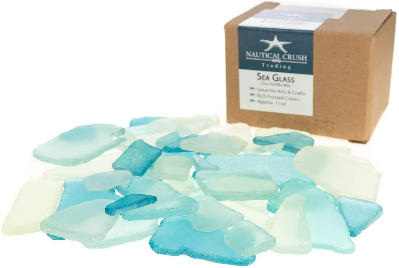 Nautical Crush Trading Sea Glass, 11oz Caribbean Blue Tumbled Sea Glass  Decor