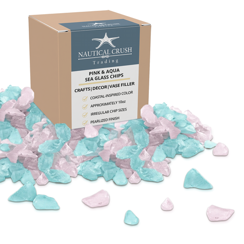 Pearlized Aqua and Light Pink Sea Glass Chips (10 oz)