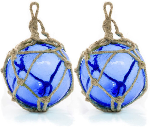 Glass Floats | Large Cobalt Blue Fishing Buoy Ball 5" | Set of 2