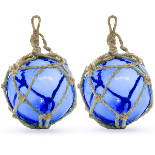 Glass Floats | Large Cobalt Blue Fishing Buoy Ball 5" | Set of 2