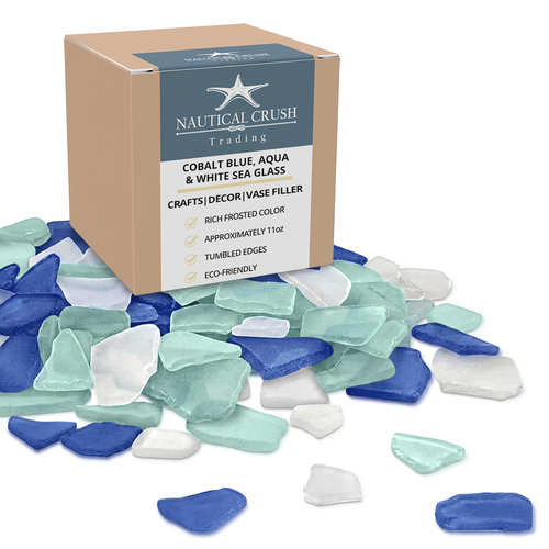 Sea Glass | 11oz Cobalt Blue White & Aqua Bulk Seaglass Pieces for Decor & Crafts