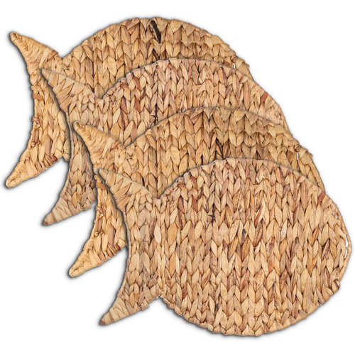 Woven Fish Placemats for Dining Table 12"x17" Water Hyacinth Nautical Placemats Set of 4