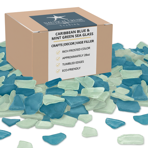 Nautical Crush Trading Sea Glass Craft - 28 Ounces Caribbean Blue & Mint Green - Beach Glass Craft - Sea Glass Décor - Sea Glass Vase Filler - Sea Glass Crafting - Bag of Sea Glass - Craft Glass