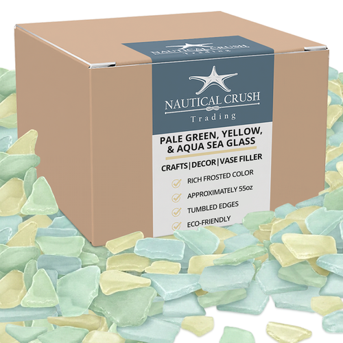 Nautical Crush Trading Sea Glass | Green Yellow Aqua Sea Glass Mix | Assorted Sea Glass for Decoration and Craft (55 Ounces)