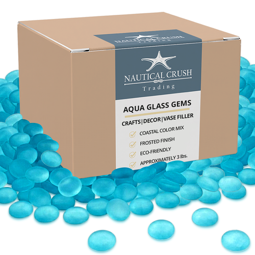 Flat Marbles Vase Filler - 3 Lb (315 pcs) Aqua Glass Pebbles for Vases - Clear Glass Stones for Vases - Flat Glass Marble for craft and Home décor - Aquarium Glass Marble filler