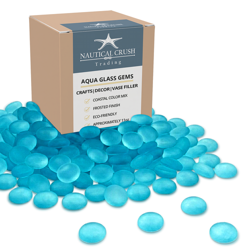 Flat Marbles Vase Filler - 0.68 Lb (70 pcs) Aqua Glass Pebbles Vases - Clear Glass Stones for Vases - Flat Glass Marble for craft and Home décor - Aquarium Glass Marble filler
